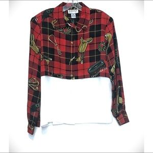 Vintage Jordan Equestrian Horse Blouse Tartan 12